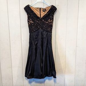 Adrianna Papell Black Fit & Flare Dress with Lace Overlay, Size 4